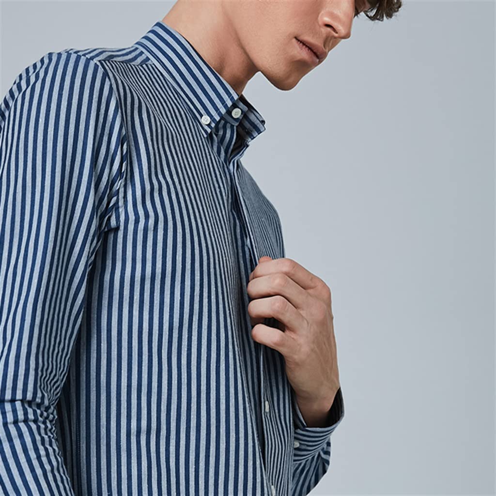 Amazon.co.jp: CEETY シャツ メンズ 長袖 青白 ストライプシャツ